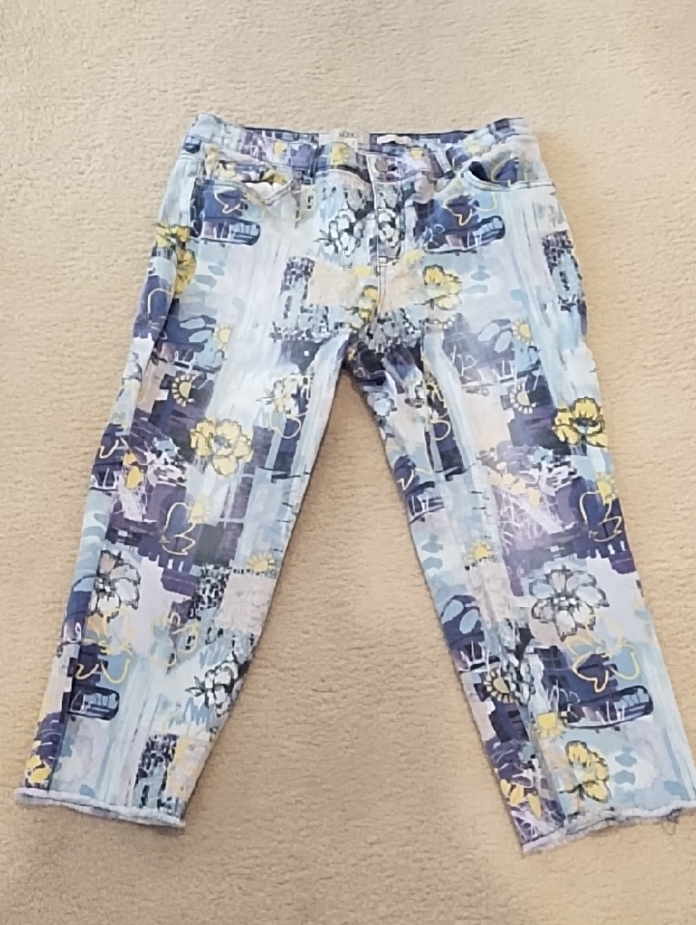 LOGO by Lori Goldstein Purple and Yellow Floral Straight Jeans
